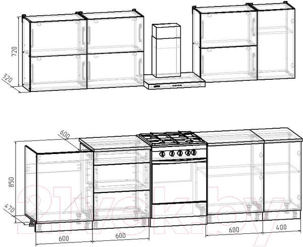 Изображение товара Кухонный гарнитур Интермебель Микс Топ-37 2.2м (графит серый/дуб крафт золотой/дуб вотан)
