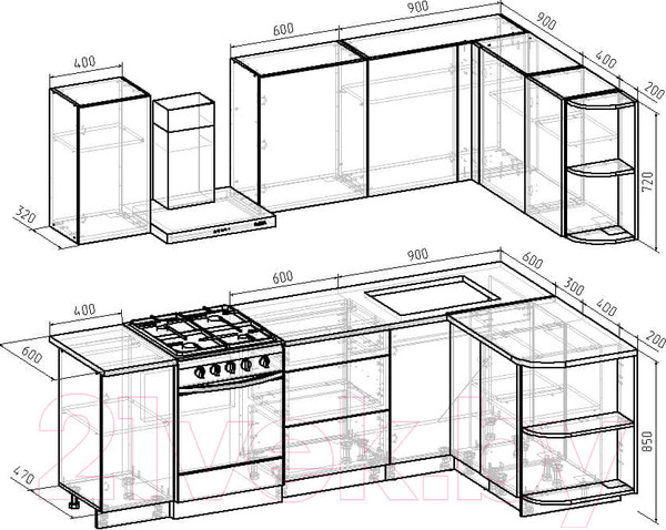 Изображение товара Кухонный гарнитур Интермебель Микс Топ-11 1.9x1.5м правая (белый премиум/дуб крафт золотой/дуб вотан)