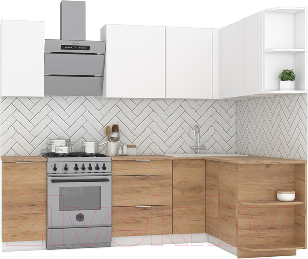 Изображение товара Кухонный гарнитур Интермебель Микс Топ-11 1.9x1.5м правая (белый премиум/дуб крафт золотой/дуб вотан)