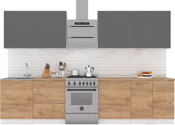 Изображение товара Кухонный гарнитур Интермебель Микс Топ-9 2.6м (графит серый/дуб крафт золотой/дуб вотан)