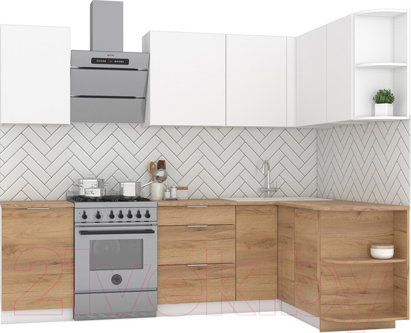 Изображение товара Кухонный гарнитур Интермебель Микс Топ-12 2.0x1.5м правая (белый премиум/дуб крафт золотой/дуб вотан)