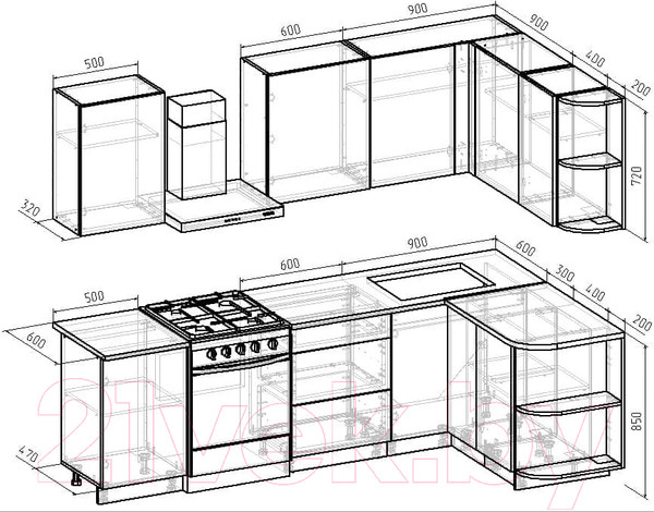 Изображение товара Кухонный гарнитур Интермебель Микс Топ-12 2.0x1.5м правая (дуб крафт золотой/графит серый/дуб вотан)
