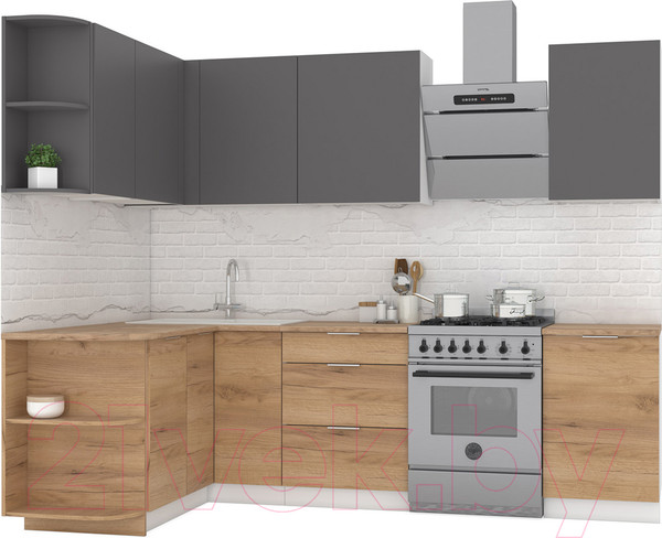 Изображение товара Кухонный гарнитур Интермебель Микс Топ-12 2.0x1.5м левая (графит серый/дуб крафт золотой/дуб вотан)