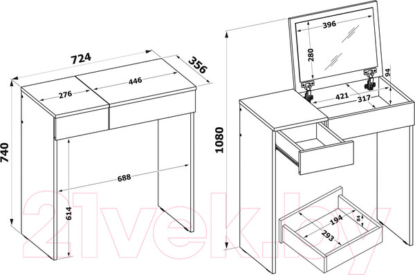 Изображение товара Туалетный столик с зеркалом Сокол-Мебель СП-22 (дуб сонома)