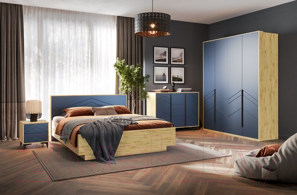 Изображение товара Прикроватная тумба Мебель-КМК 2Я Тиана КМК 0967.19 (дуб наварра/SAT 27 синий матовый)