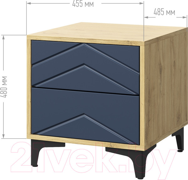 Изображение товара Прикроватная тумба Мебель-КМК 2Я Тиана КМК 0967.19 (дуб наварра/SAT 27 синий матовый)