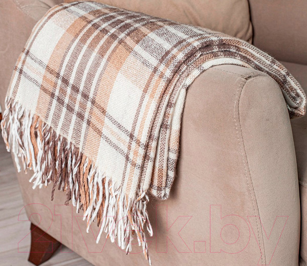 Изображение товара Плед Vladi Метро 4/CANNY 08847 (140x200, белый/бежевый/коричневый)