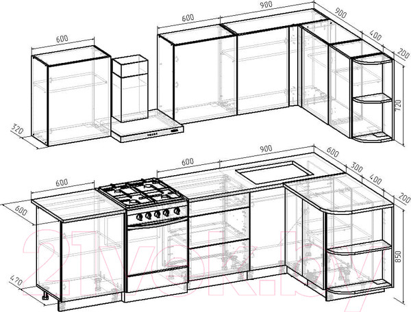 Изображение товара Кухонный гарнитур Интермебель Микс Топ-13 2.1x1.5м правая (графит серый/дуб крафт золотой/дуб вотан)