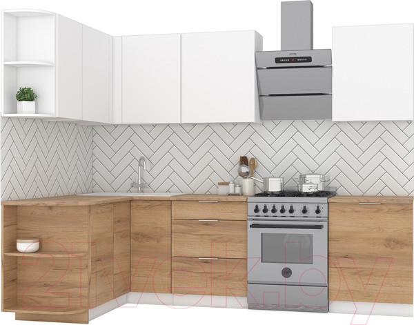 Изображение товара Кухонный гарнитур Интермебель Микс Топ-13 2.1x1.5м левая (белый премиум/дуб крафт золотой/дуб вотан)