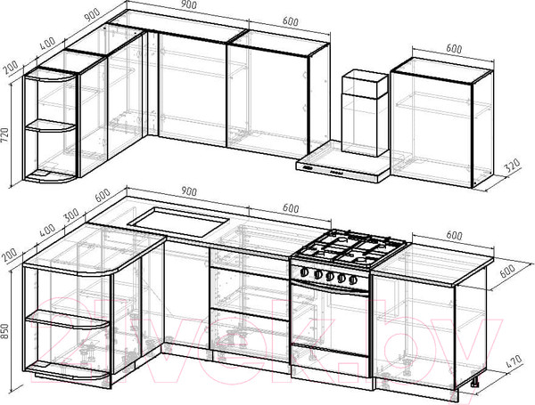 Изображение товара Кухонный гарнитур Интермебель Микс Топ-13 2.1x1.5м левая (графит серый/дуб крафт золотой/дуб вотан)