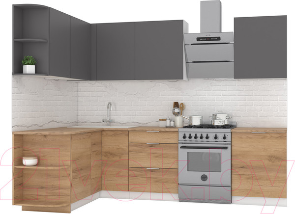 Изображение товара Кухонный гарнитур Интермебель Микс Топ-13 2.1x1.5м левая (графит серый/дуб крафт золотой/дуб вотан)