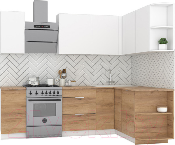 Изображение товара Кухонный гарнитур Интермебель Микс Топ-14 1.9x1.6м правая (белый премиум/дуб крафт золотой/дуб вотан)