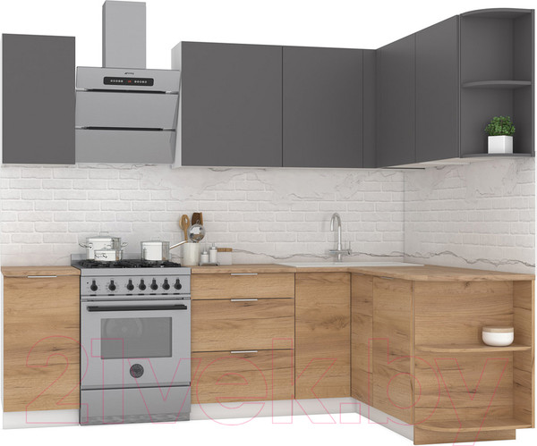 Изображение товара Кухонный гарнитур Интермебель Микс Топ-14 1.9x1.6м правая (графит серый/дуб крафт золотой/дуб вотан)