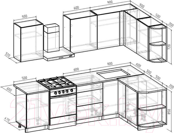 Изображение товара Кухонный гарнитур Интермебель Микс Топ-15 2.0x1.6м правая (графит серый/дуб крафт золотой/дуб вотан)