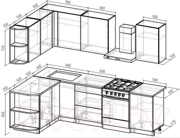 Изображение товара Кухонный гарнитур Интермебель Микс Топ-15 2.0x1.6м левая (белый премиум/дуб крафт золотой/дуб вотан)