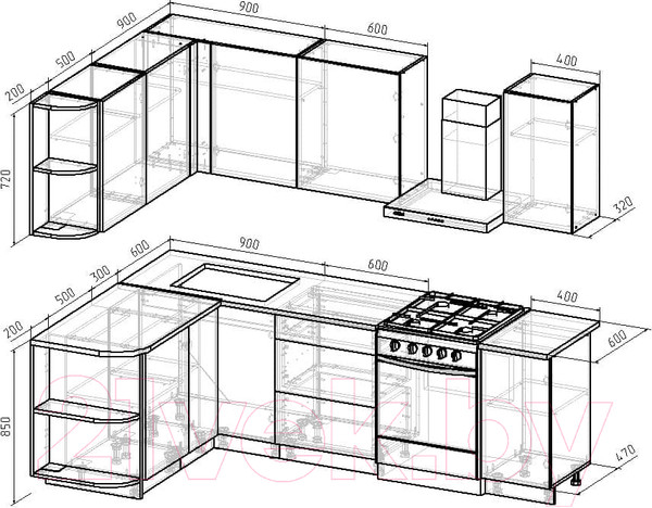 Изображение товара Кухонный гарнитур Интермебель Микс Топ-14 1.9x1.6м левая (дуб крафт золотой/графит серый/дуб вотан)