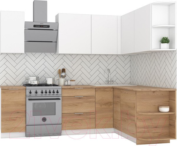 Изображение товара Кухонный гарнитур Интермебель Микс Топ-17 1.9x1.7м правая (белый премиум/дуб крафт золотой/дуб вотан)