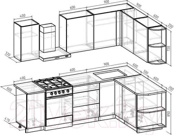Изображение товара Кухонный гарнитур Интермебель Микс Топ-17 1.9x1.7м правая (графит серый/дуб крафт золотой/дуб вотан)
