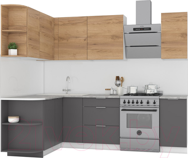 Изображение товара Кухонный гарнитур Интермебель Микс Топ-17 1.9x1.7м левая (дуб крафт золотой/графит серый/дуб вотан)