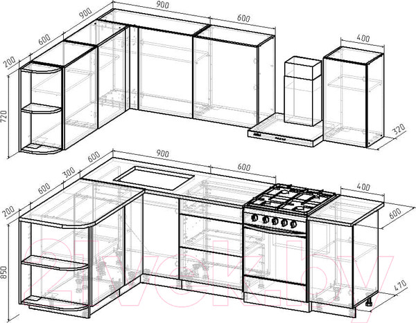 Изображение товара Кухонный гарнитур Интермебель Микс Топ-17 1.9x1.7м левая (дуб крафт золотой/графит серый/дуб вотан)