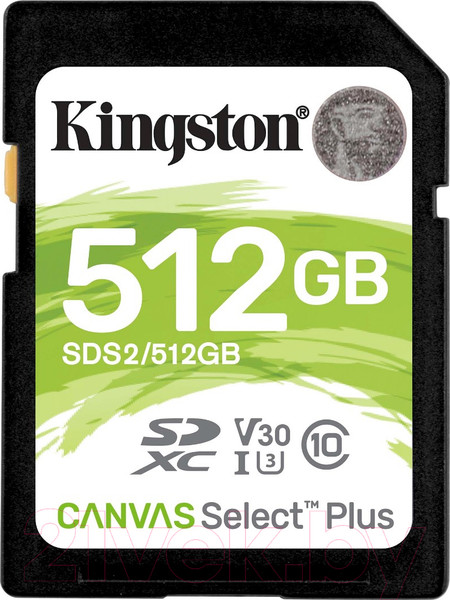 Изображение товара Карта памяти Kingston Canvas Select Plus 100R SDXC Class10 UHS-I U3 V10 512GB (SDS2/512GB)