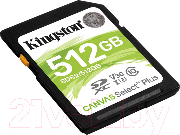 Изображение товара Карта памяти Kingston Canvas Select Plus 100R SDXC Class10 UHS-I U3 V10 512GB (SDS2/512GB)