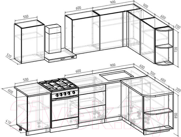 Изображение товара Кухонный гарнитур Интермебель Микс Топ-18 2.0x1.7м правая (белый премиум/дуб крафт золотой/дуб вотан)
