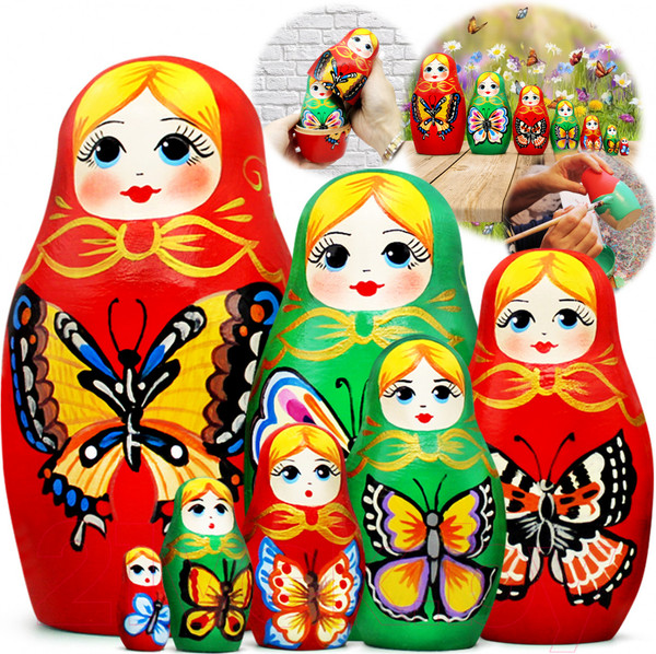 Изображение товара Матрешка сувенирная Брестская Фабрика Сувениров С нарисованными вручную бабочками / 7068