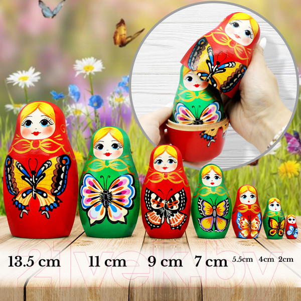 Изображение товара Матрешка сувенирная Брестская Фабрика Сувениров С нарисованными вручную бабочками / 7068