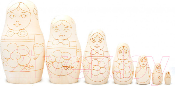 Изображение товара Набор заготовок для творчества Брестская Фабрика Сувениров Матрешки с контурами в виде цветов / blank7_flo