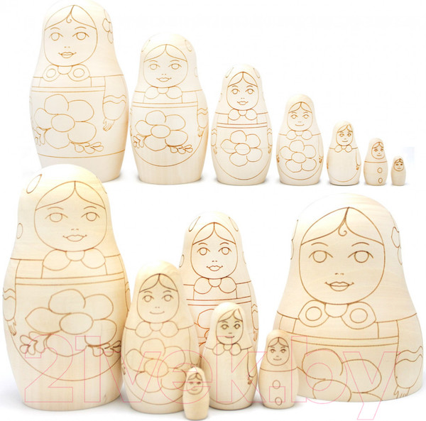 Изображение товара Набор заготовок для творчества Брестская Фабрика Сувениров Матрешки с контурами в виде цветов / blank7_flo