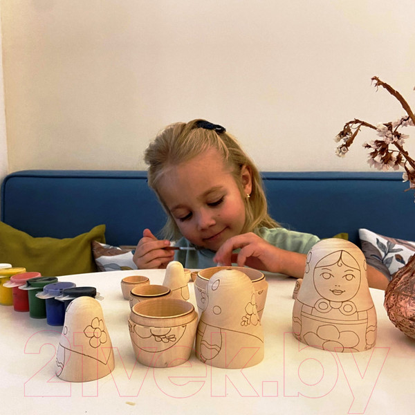 Изображение товара Набор заготовок для творчества Брестская Фабрика Сувениров Матрешки с контурами в виде цветов / blank7_flo