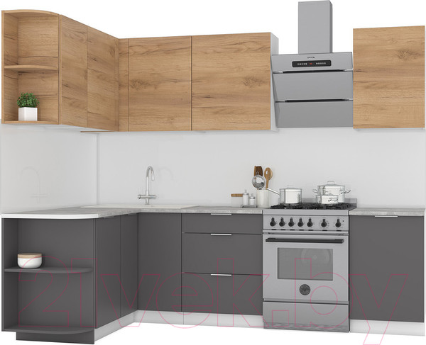 Изображение товара Кухонный гарнитур Интермебель Микс Топ-18 2.0x1.7м левая (дуб крафт золотой/графит серый/дуб вотан)