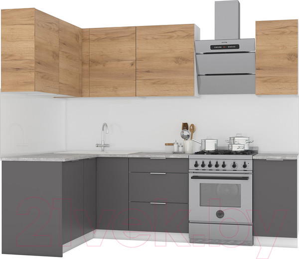 Изображение товара Кухонный гарнитур Интермебель Микс Топ-21 1.9x1.42м левая (дуб крафт золотой/графит серый/дуб вотан)