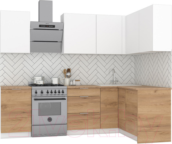 Изображение товара Кухонный гарнитур Интермебель Микс Топ-22 2.0x1.42м правая (белый премиум/дуб крафт золотой/дуб вотан)