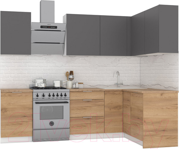 Изображение товара Кухонный гарнитур Интермебель Микс Топ-22 2.0x1.42м правая (графит серый/дуб крафт золотой/дуб вотан)