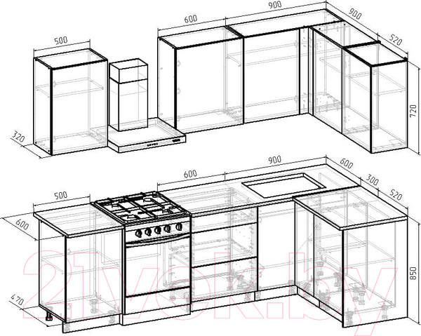 Изображение товара Кухонный гарнитур Интермебель Микс Топ-22 2.0x1.42м правая (дуб крафт золотой/графит серый/дуб вотан)