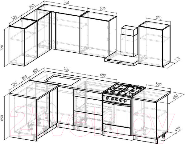 Изображение товара Кухонный гарнитур Интермебель Микс Топ-22 2.0x1.42м левая (белый премиум/дуб крафт золотой/дуб вотан)