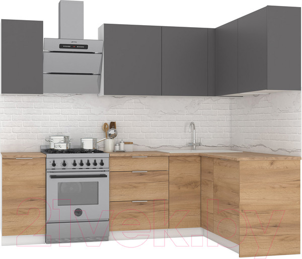 Изображение товара Кухонный гарнитур Интермебель Микс Топ-24 1.9x1.52м правая (графит серый/дуб крафт золотой/дуб вотан)