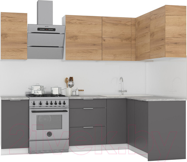 Изображение товара Кухонный гарнитур Интермебель Микс Топ-24 1.9x1.52м правая (дуб крафт золотой/графит серый/дуб вотан)