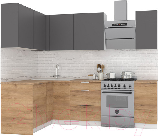Изображение товара Кухонный гарнитур Интермебель Микс Топ-24 1.9x1.52м левая (графит серый/дуб крафт золотой/дуб вотан)