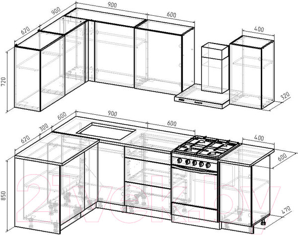 Изображение товара Кухонный гарнитур Интермебель Микс Топ-24 1.9x1.52м левая (графит серый/дуб крафт золотой/дуб вотан)