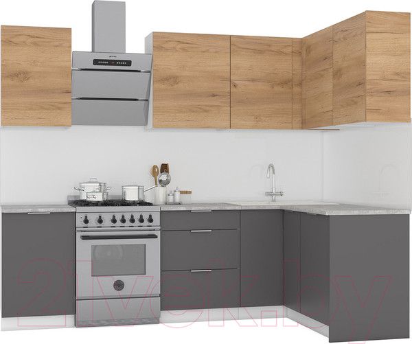 Изображение товара Кухонный гарнитур Интермебель Микс Топ-25 2.0x1.52м правая (дуб крафт золотой/графит серый/дуб вотан)