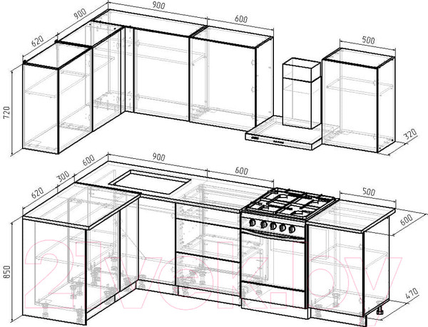 Изображение товара Кухонный гарнитур Интермебель Микс Топ-25 2.0x1.52м левая (дуб крафт золотой/графит серый/дуб вотан)