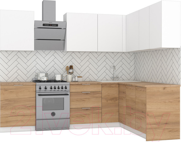 Изображение товара Кухонный гарнитур Интермебель Микс Топ-26 2.1x1.52м правая (белый премиум/дуб крафт золотой/дуб вотан)