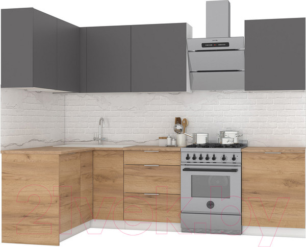 Изображение товара Кухонный гарнитур Интермебель Микс Топ-26 2.1x1.52м левая (графит серый/дуб крафт золотой/дуб вотан)