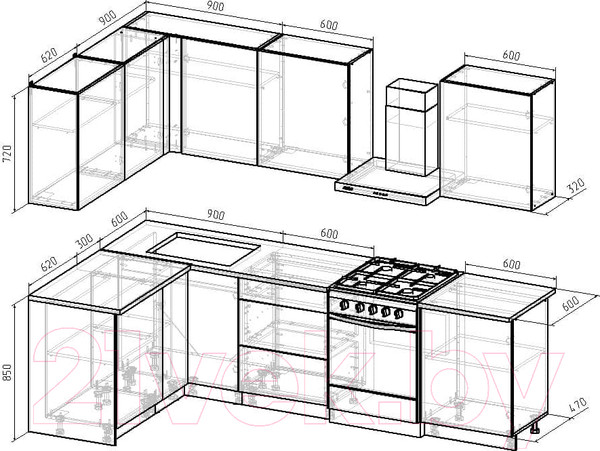 Изображение товара Кухонный гарнитур Интермебель Микс Топ-26 2.1x1.52м левая (графит серый/дуб крафт золотой/дуб вотан)