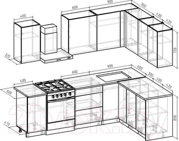 Изображение товара Кухонный гарнитур Интермебель Микс Топ-27 1.9x1.72м правая (дуб крафт золотой/графит серый/дуб вотан)