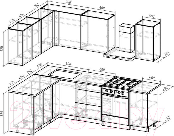 Изображение товара Кухонный гарнитур Интермебель Микс Топ-27 1.9x1.72м левая (графит серый/дуб крафт золотой/дуб вотан)