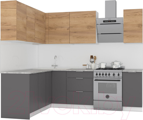 Изображение товара Кухонный гарнитур Интермебель Микс Топ-27 1.9x1.72м левая (дуб крафт золотой/графит серый/дуб вотан)